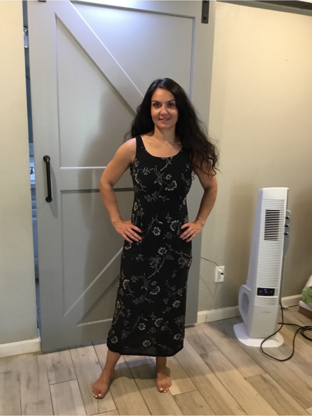 INC International Concepts Black Maxi Slip Dress with Cream Floral